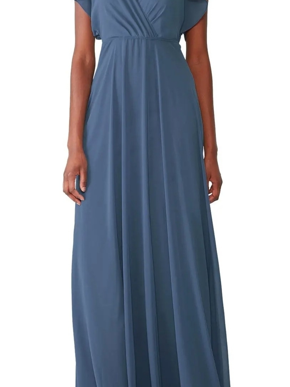 Jenny Yoo Slate Cassie Gown, Women’s Blue Maxi Elegant V-Neck Gown, MSRP $260